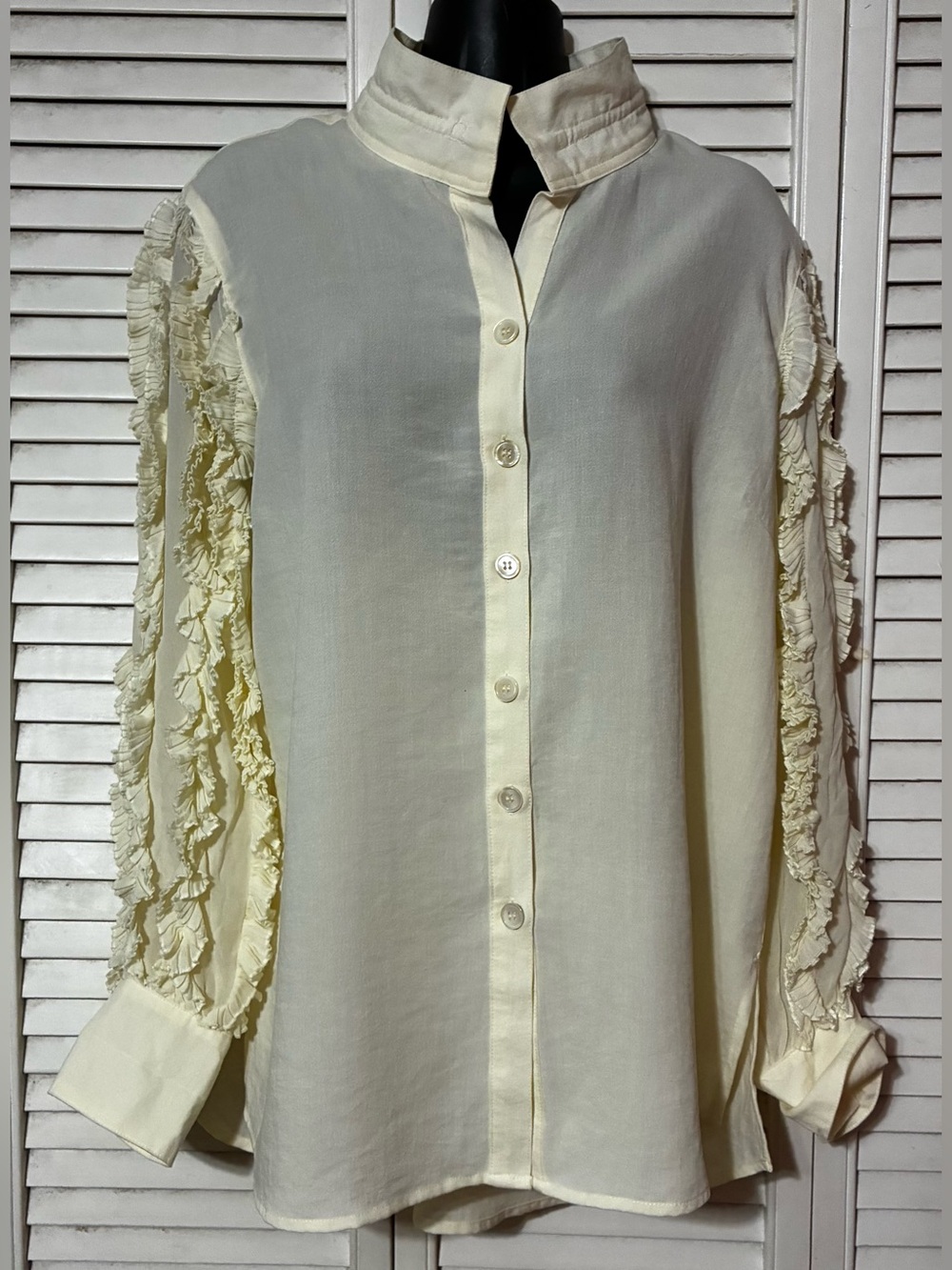 John Mark Cream Button-Front Ruffle Sleeve Blouse